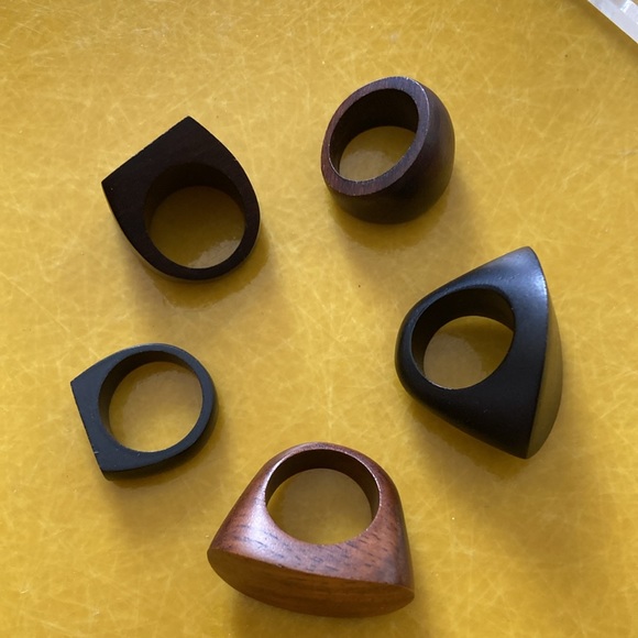 Bundle of five handmade wood wooden rings - Picture 5 of 8